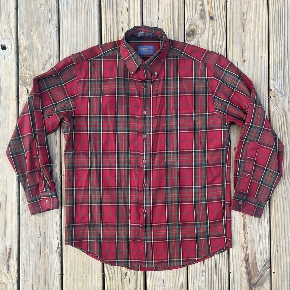 Vintage Sir Pendleton Fine Worsted Wool Red Tartan Plaid Button Down‎ Shirt M